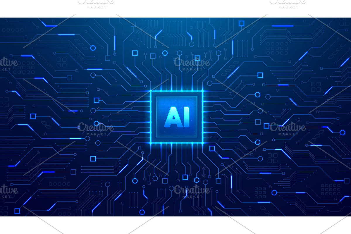 Technology background with AI chip, a Technology Illustration by Andrey Yaroslavtsev