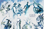 Watercolor Imagination Clipart Set, a Person Illustration by ArtCreationsDesign (Thumbnail 2 of 7)