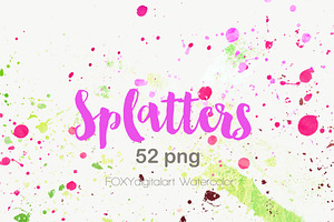 Watercolor paint brush splatters ink