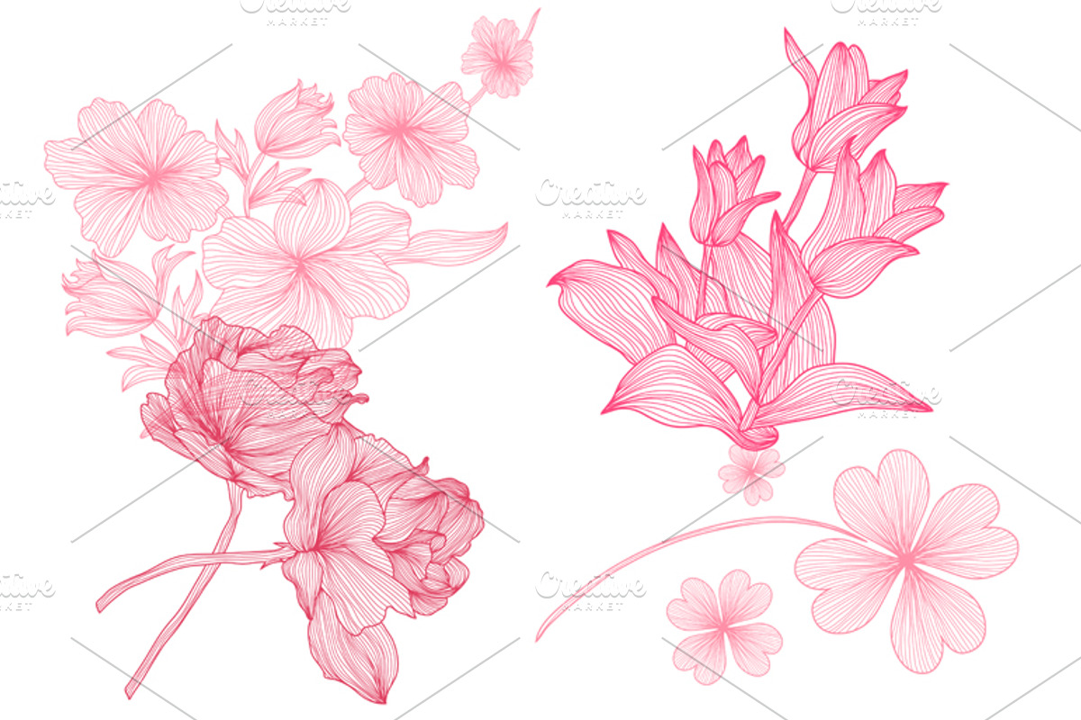 Pink Floral Seamless Patterns Set preview 4