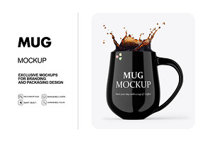 Glossy Mug W/ Coffee Splash Mockup