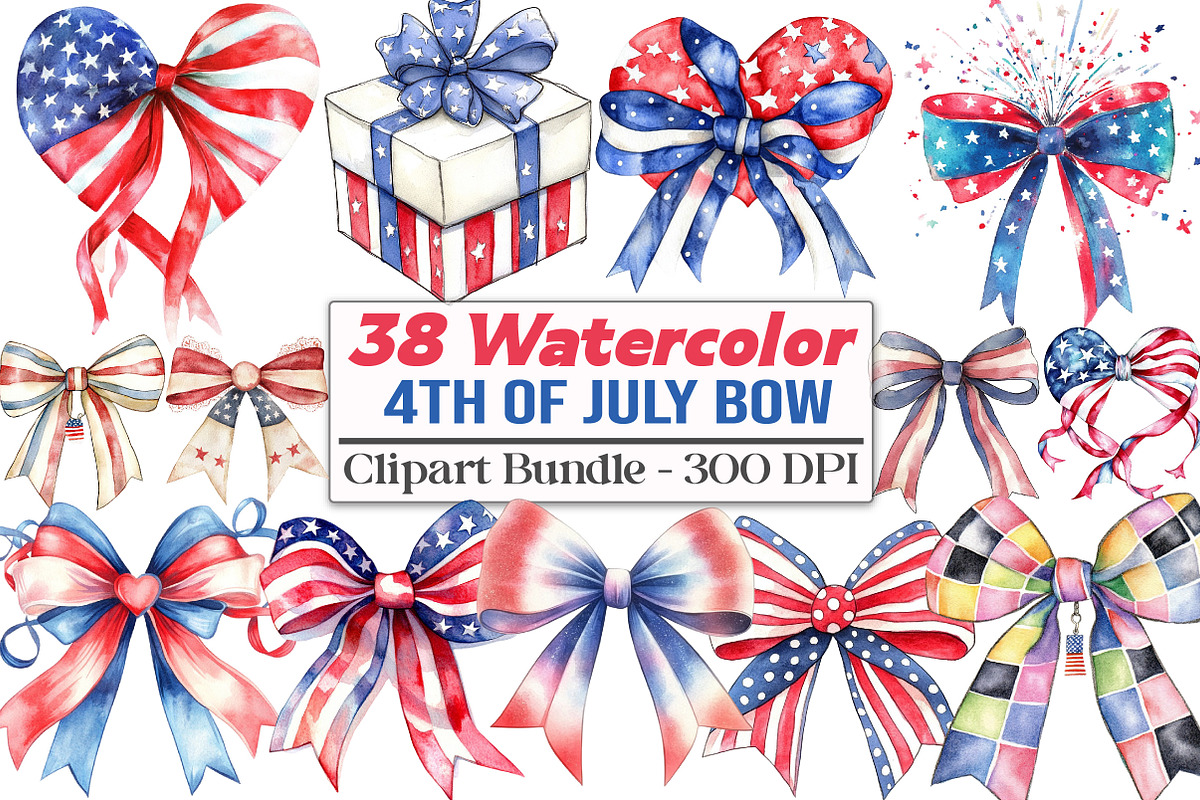 Watercolor 4th of july Bow, an Illustration by DreamCafeArt (Photo 1 of 5)