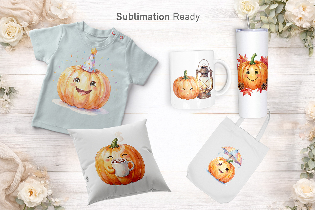 Boho Watercolor Smiling Pumpkins, an Illustration by Artnoy (Photo 6 of 8)