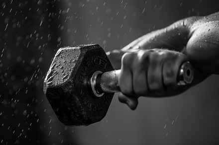 A man is lifting a dumbbell in a bla, a Photo by Iftikhar Alam