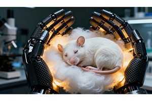 White lab rat resting in soft cotton, a Technology Photo by tilialucida