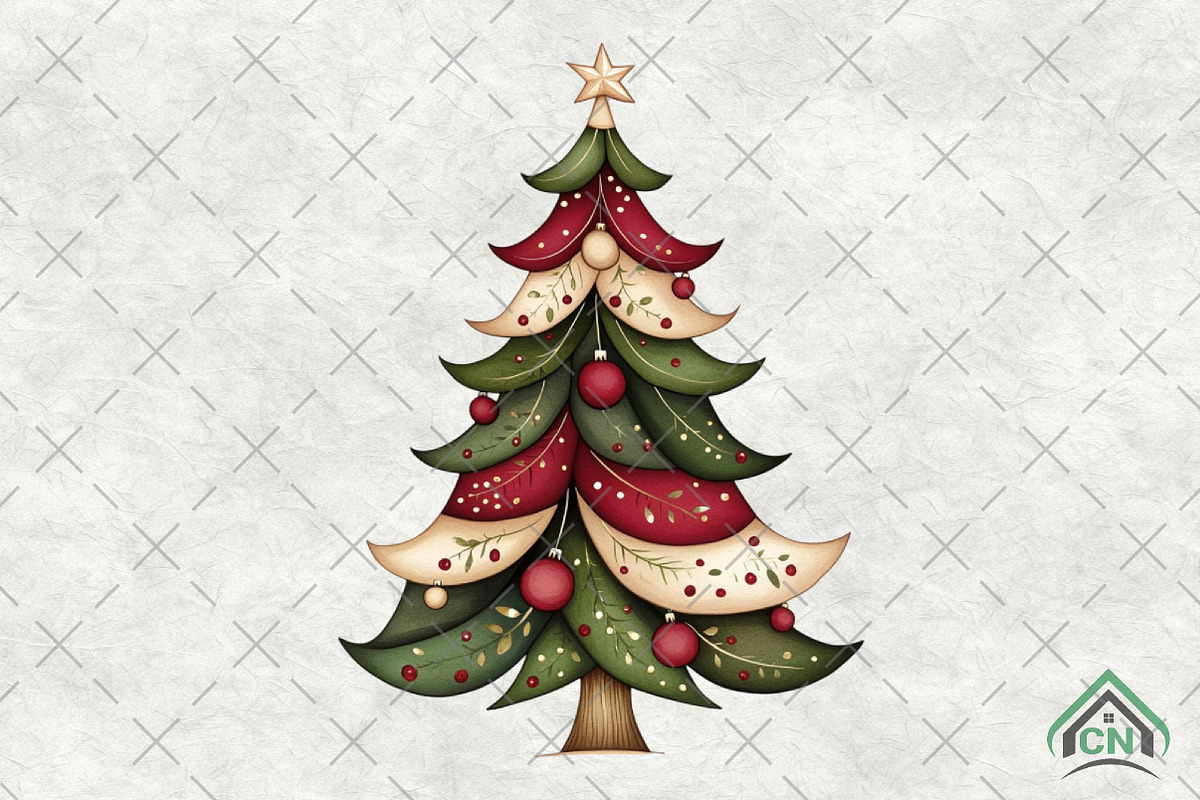 Whimsical Christmas Tree Clipart, an Illustration by Craft Nest (Photo 1 of 6)
