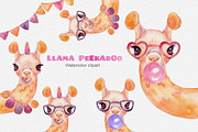 Llama peekaboo - watercolor clipart, an Animal Illustration by DigitalDream (Thumbnail 1 of 5)