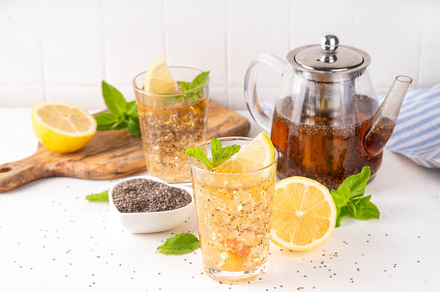 Iced chia seeds tea or lemonade
