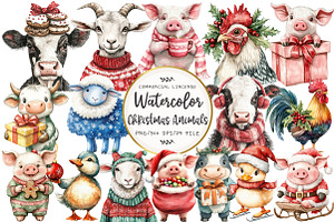Christmas Animals Clipart, an Illustration by OK Design