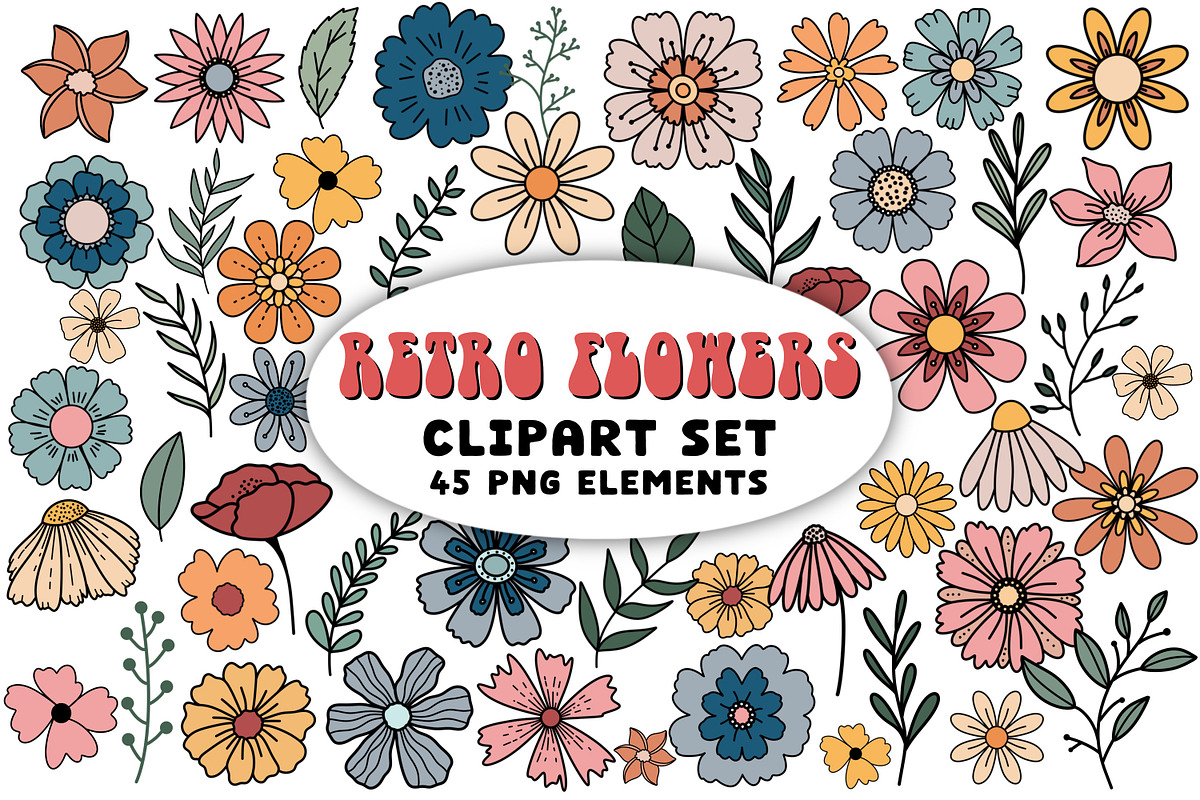 Retro Clipart Bundle Groovy Elements, a Graphic by Brush Lab (Photo 2 of 14)