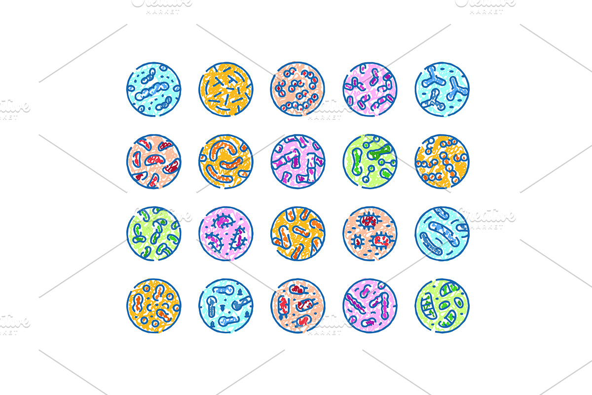 Different types of colorful bacteria, an Illustration by pikepicture