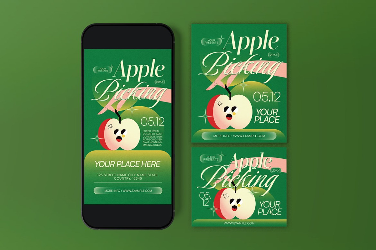 Green Quirky Apple Picking Flyer Set preview 3