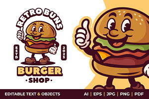 Burger Shop Retro Mascot Logo, a Branding & Logo Template by Akito Studio