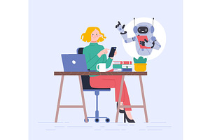 Woman working with help artificial, a Technology Illustration by LadadikArt