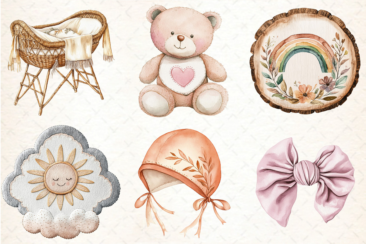 Baby Shower Clipart,Boho Nursery Cli, an Illustration by DreamCafeArt (Photo 2 of 7)