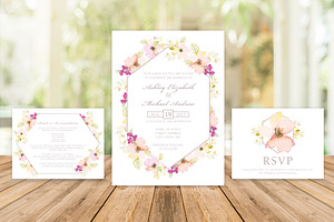 Pink & Green Floral Wedding Invite
