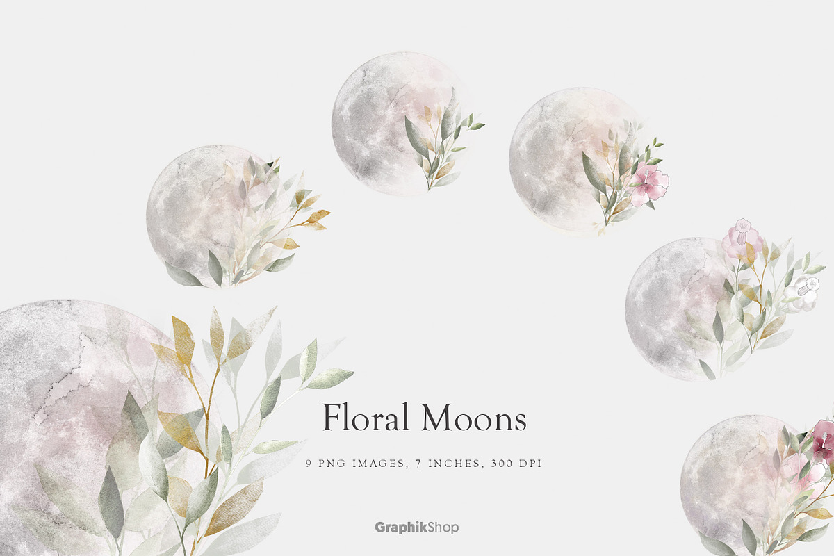 Watercolor Floral Moons, an Illustration by Chus Moreno Studio (Photo 5 of 6)