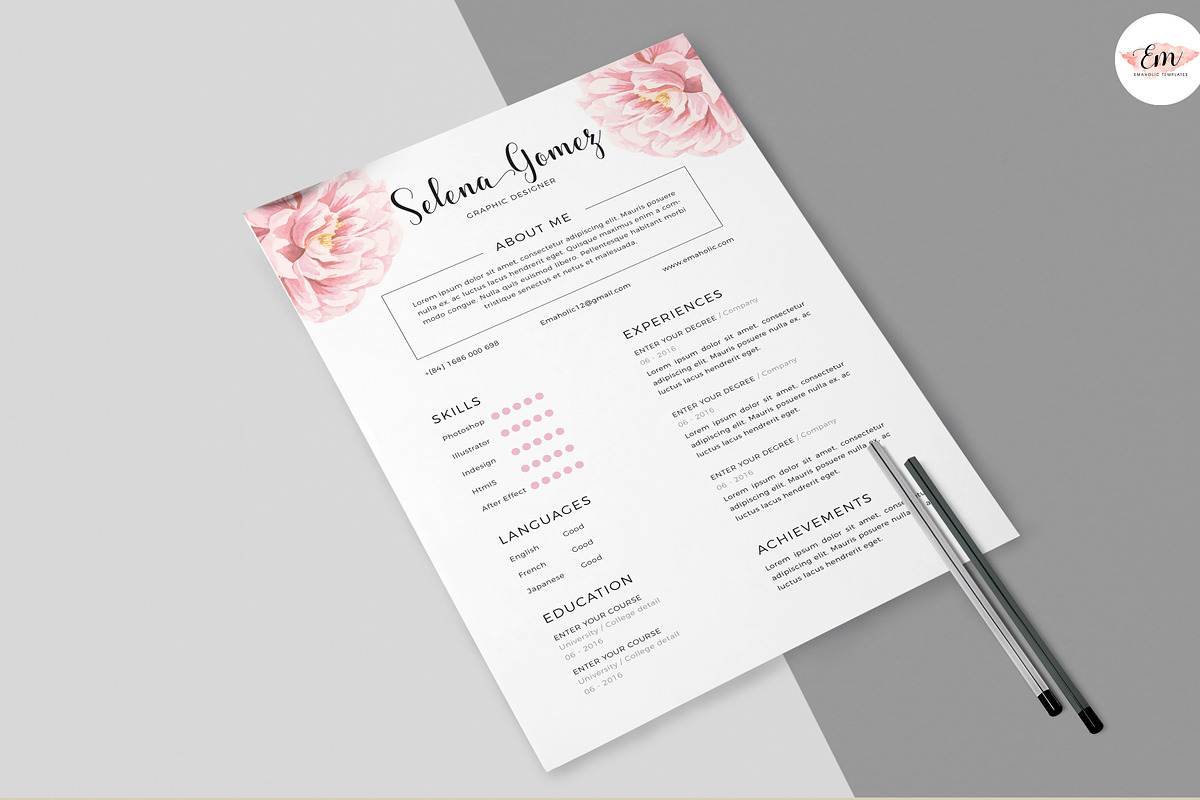 Elegant Floral CV Template, a Stationery Template by Emaholic Template (Photo 4 of 5)