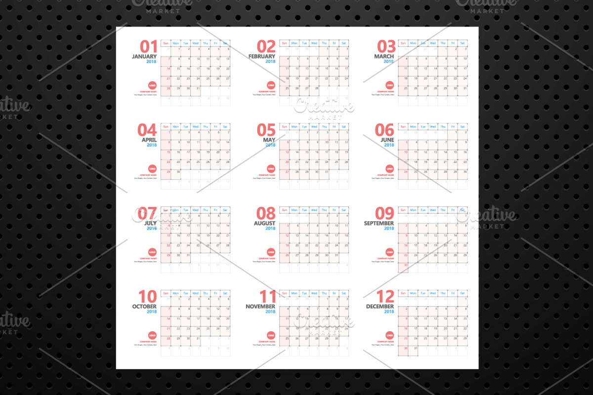 Calendar 2018 Planner Design, a Stationery Template by WORAKAMON Design Studio (Photo 5 of 6)