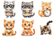 Watercolor Whimsical Cat Clipart, a Seasonal Illustration by CitraGraphics (Thumbnail 4 of 5)