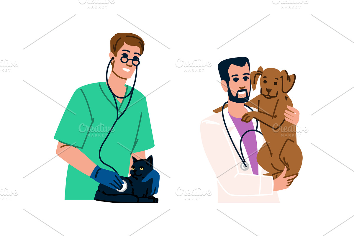 Veterinarian men performing pet, a Healthcare Illustration by pikepicture