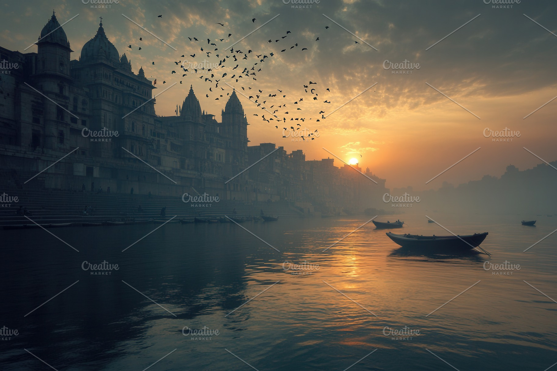 The holy Manikarnika ghat in Varanas, a Photo by Pavel_design