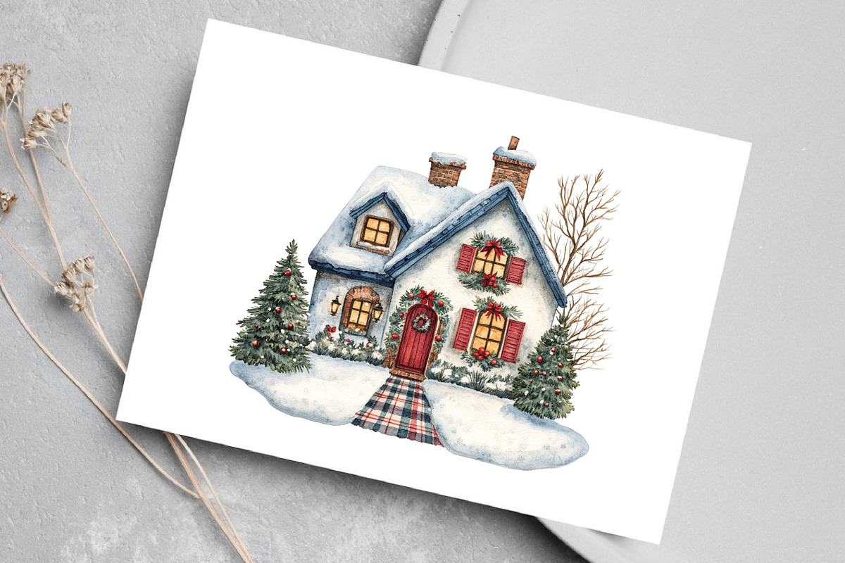 Watercolor Christmas Home Clipart, an Illustration by Canvas Craft (Photo 5 of 8)