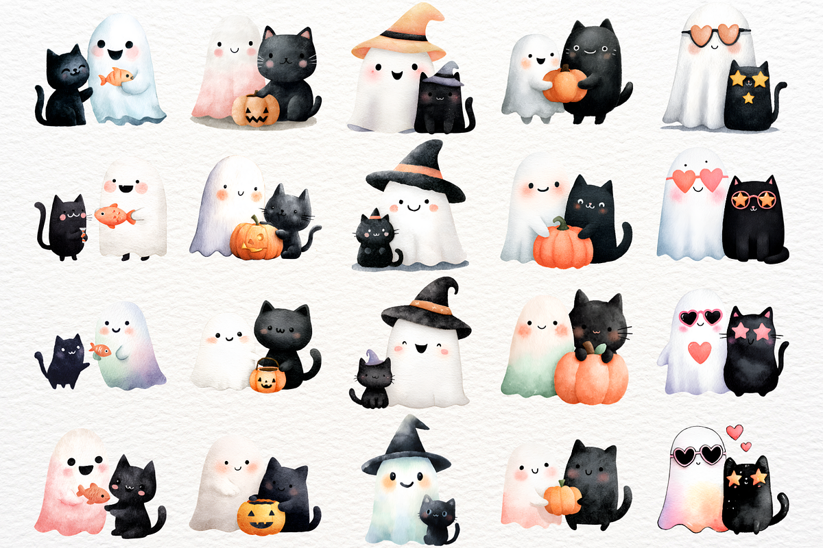 Halloween Ghost Cat Clipart PNG, a Seasonal Illustration by SugarCloudStudioArt (Photo 3 of 6)