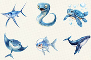 Watercolor Blue Ocean Animals Clipar, an Illustration by OK Design (Thumbnail 4 of 5)