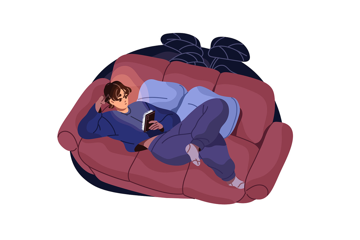 People use gadgets at night set, a Person Illustration by PaperTrident (Photo 9 of 9)
