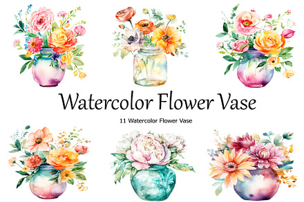 Watercolor Flower Vase Clipart, an Object Graphic by BonaDesigns