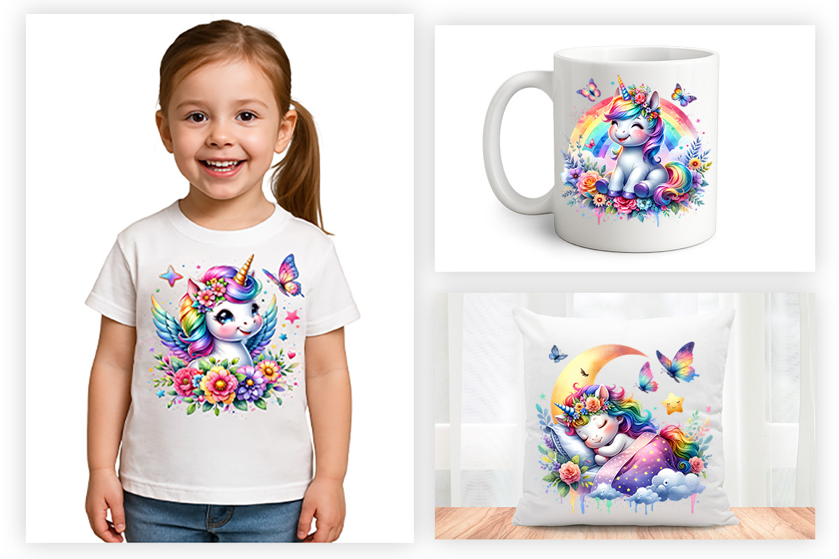 Watercolor Cute Unicorn Clipart PNG, an Animal Illustration by Creative Arslan (Photo 6 of 9)