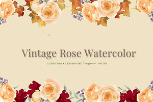 Vintage Rose Watercolor– PNG&PSD, an Illustration by Gallery House