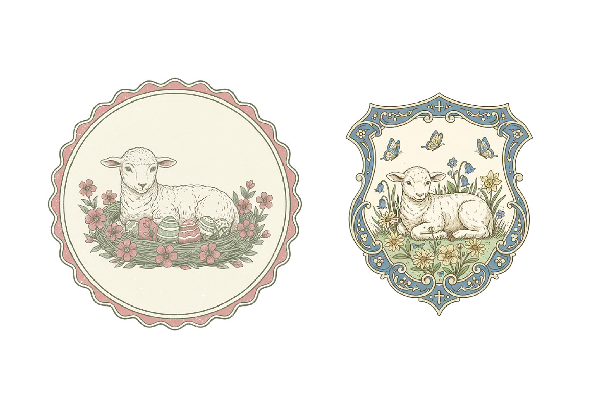 Vintage Easter Sheep Label Printable, an Illustration by SinaCreation (Photo 5 of 6)