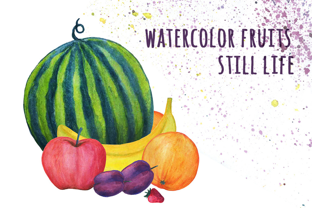 Watercolor fruits set preview 3