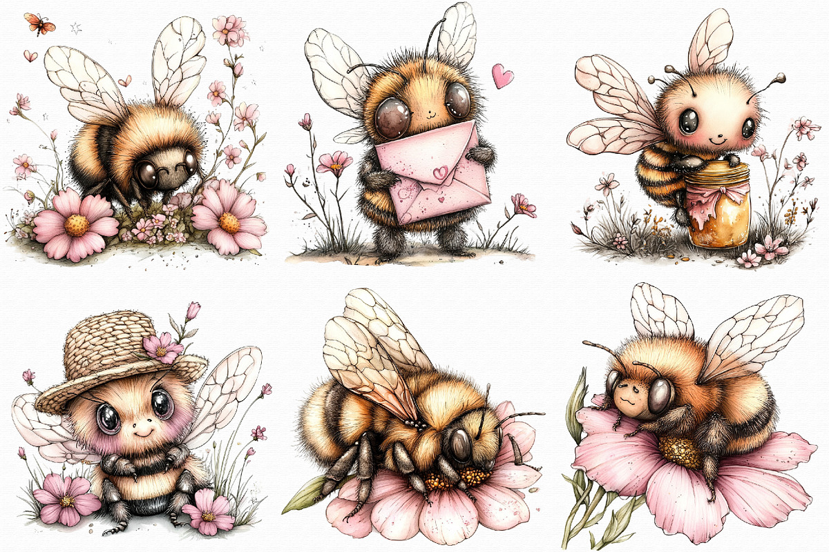 Whimsical Spring Bee Clipart PNG, an Illustration by Libby Wishes (Photo 2 of 5)