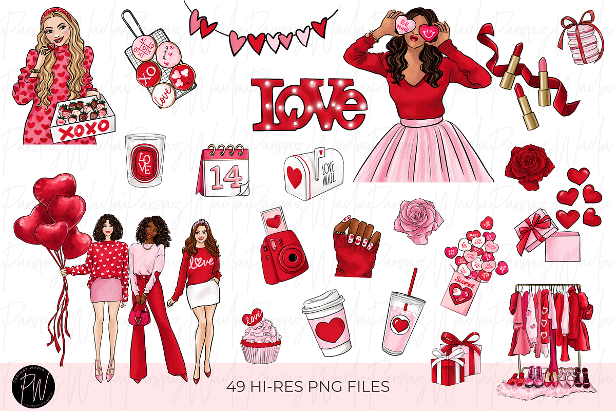 Valentine Clipart bundle png, a Person Illustration by Parinaz Wadia Design (Photo 2 of 10)