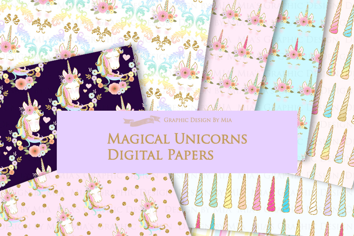 Unicorn Faces Gold Clipart, Pattern, an Illustration by Mia's Graphic Design (Photo 11 of 11)