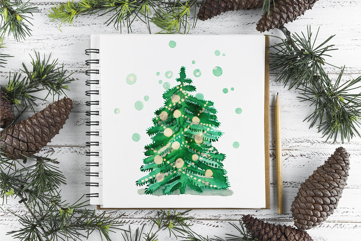 Watercolor christmas tree, a Seasonal Illustration by MiraBell (Photo 2 of 2)