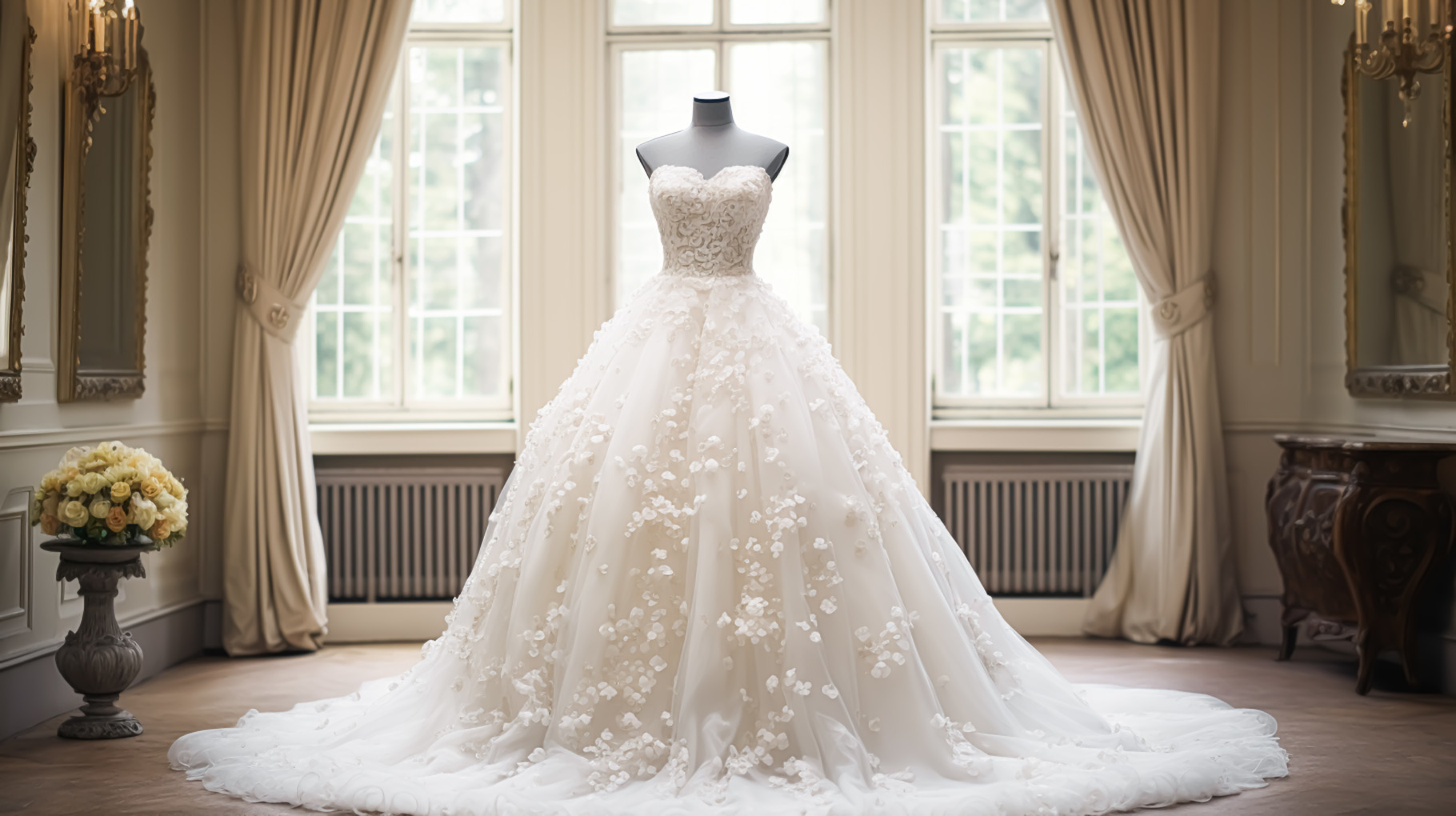 Wedding drees, bridal gown style and bespoke fashion, full-legth, a ...