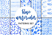 Blue Watercolor - Patterns Set, a Pattern Graphic by Anchors_and_Curves (Thumbnail 1 of 4)