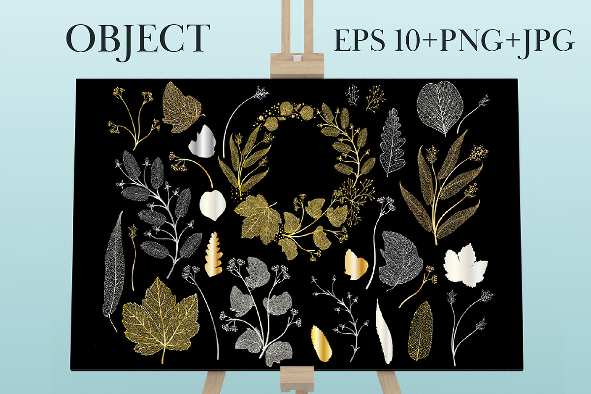 Leaves, branches and wreath gold., a Graphic by Digital illustration shop (Photo 4 of 5)