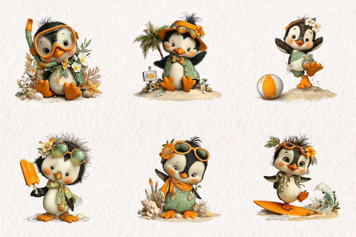 Whimsical Summer Penguin Clipart PNG, an Illustration by CreationArt (Photo 5 of 7)