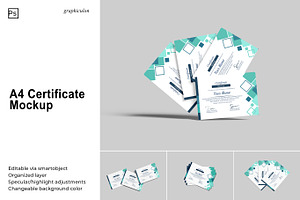 A4 Certificate Mockup, an Advertising Mockup by Graphiculon