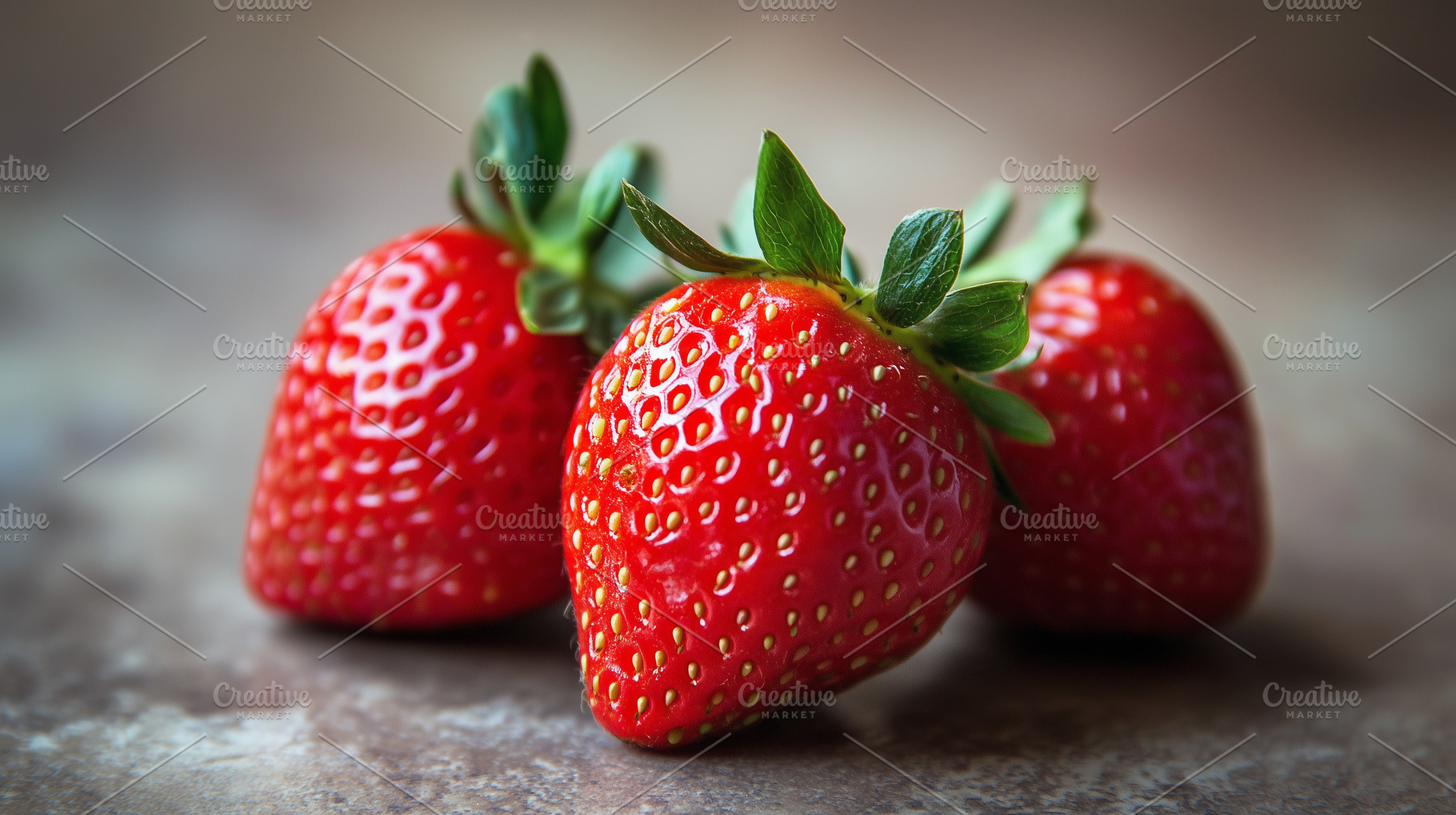 Three strawberries on a stone, a Food & Drink Photo by MistyDay