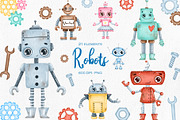 Cute Robots Clipart, a Technology Illustration by BonbonnyDesigns (Thumbnail 1 of 4)