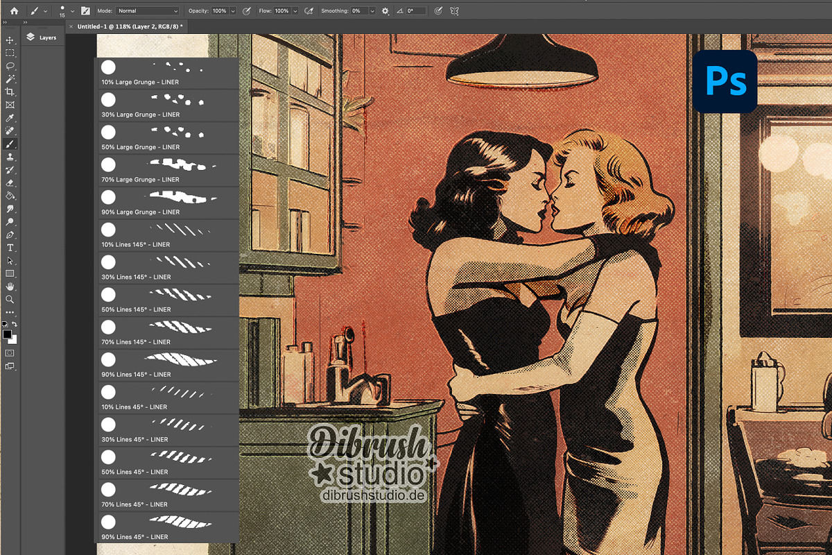 Photoshop - Vintage Halftone Brushes, a Brush Add-On by DiBrush Studio (Photo 2 of 7)