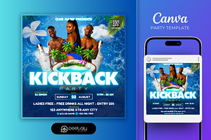 Blue Kickback Flyer Canva Template, a Flyer Template by PeetalyStudioDesigns