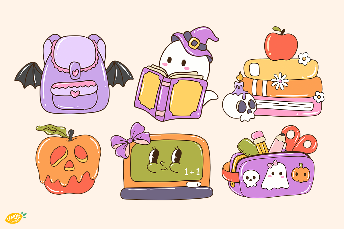Halloween School PNG Clipart Bundle, a Seasonal Illustration by LemonDesign (Photo 2 of 3)