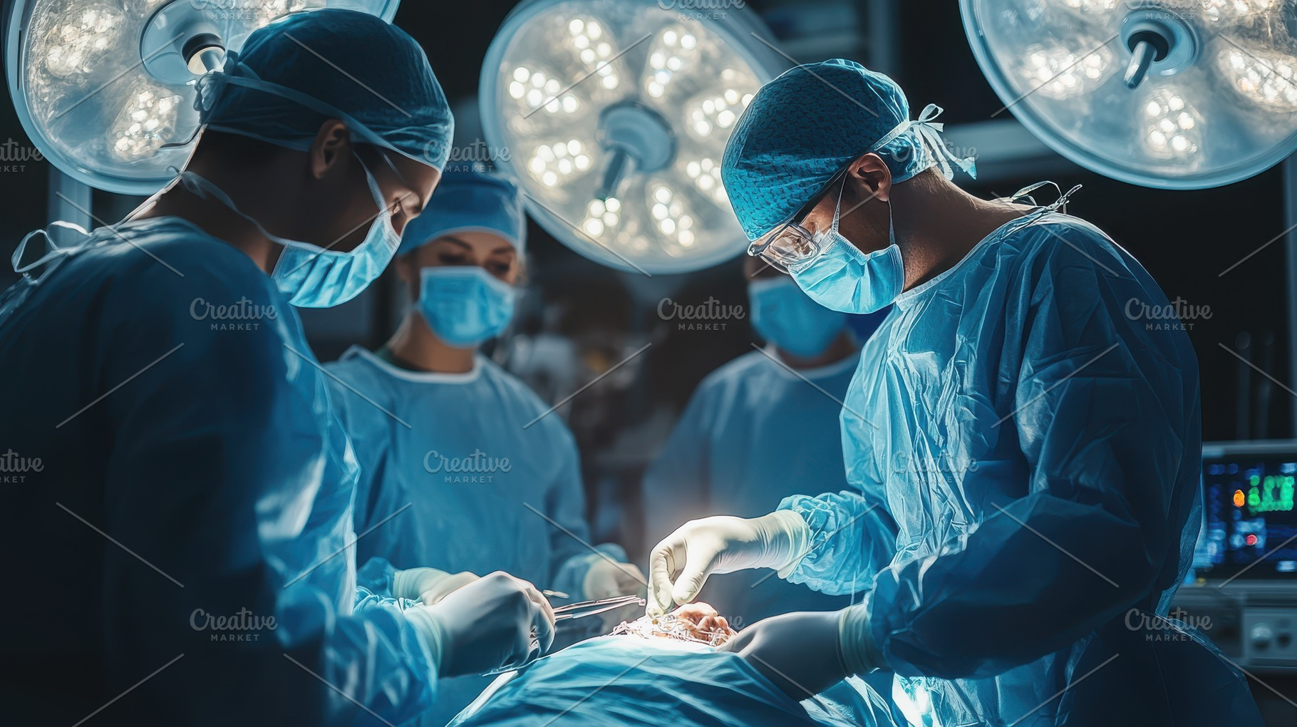 Surgeons in scrubs perform an operat, a Background Photo by Pixeness